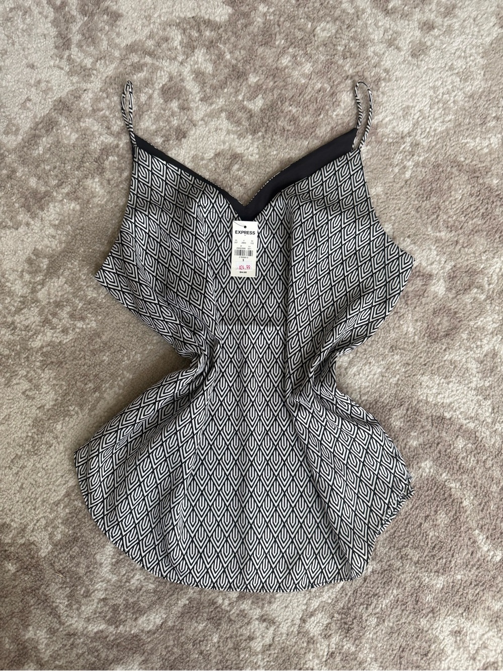 Express Black & White Geometric Diamond Print Cami Spaghetti Strap Tank Top Sm.